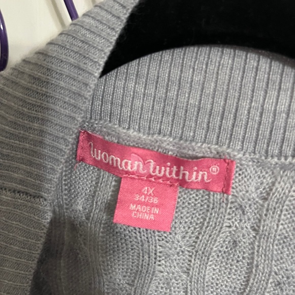 🤎 4X Woman Within Light Gray Cable Knit Long Duster Cardigan - Picture 2 of 9